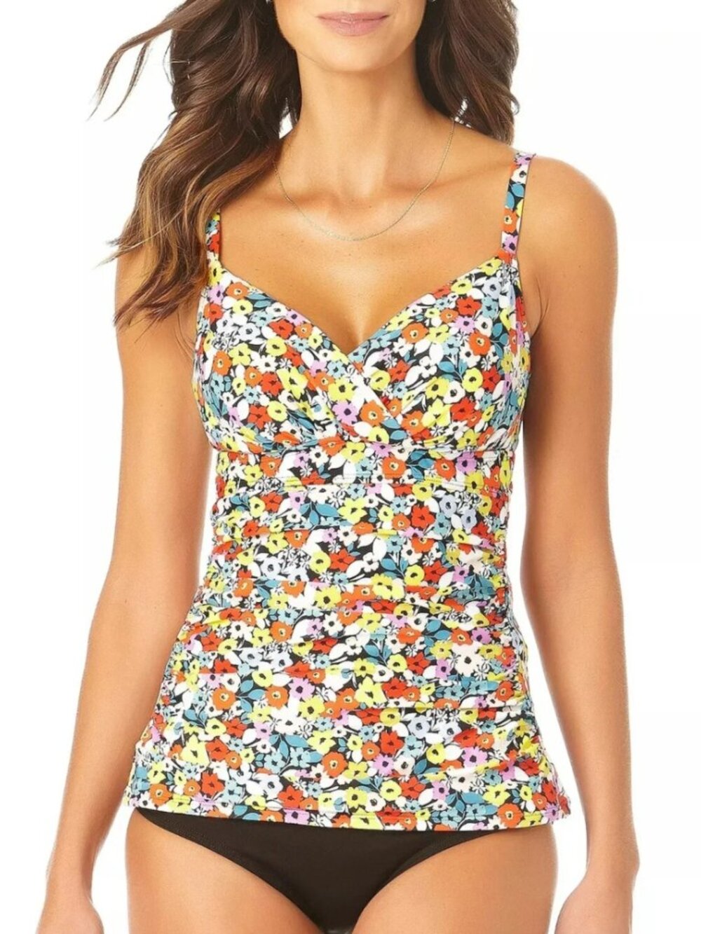 Anne Cole Ditsy Floral-Print Underwire Swim Tankini Top Swim Beach 32DD 34D NWT